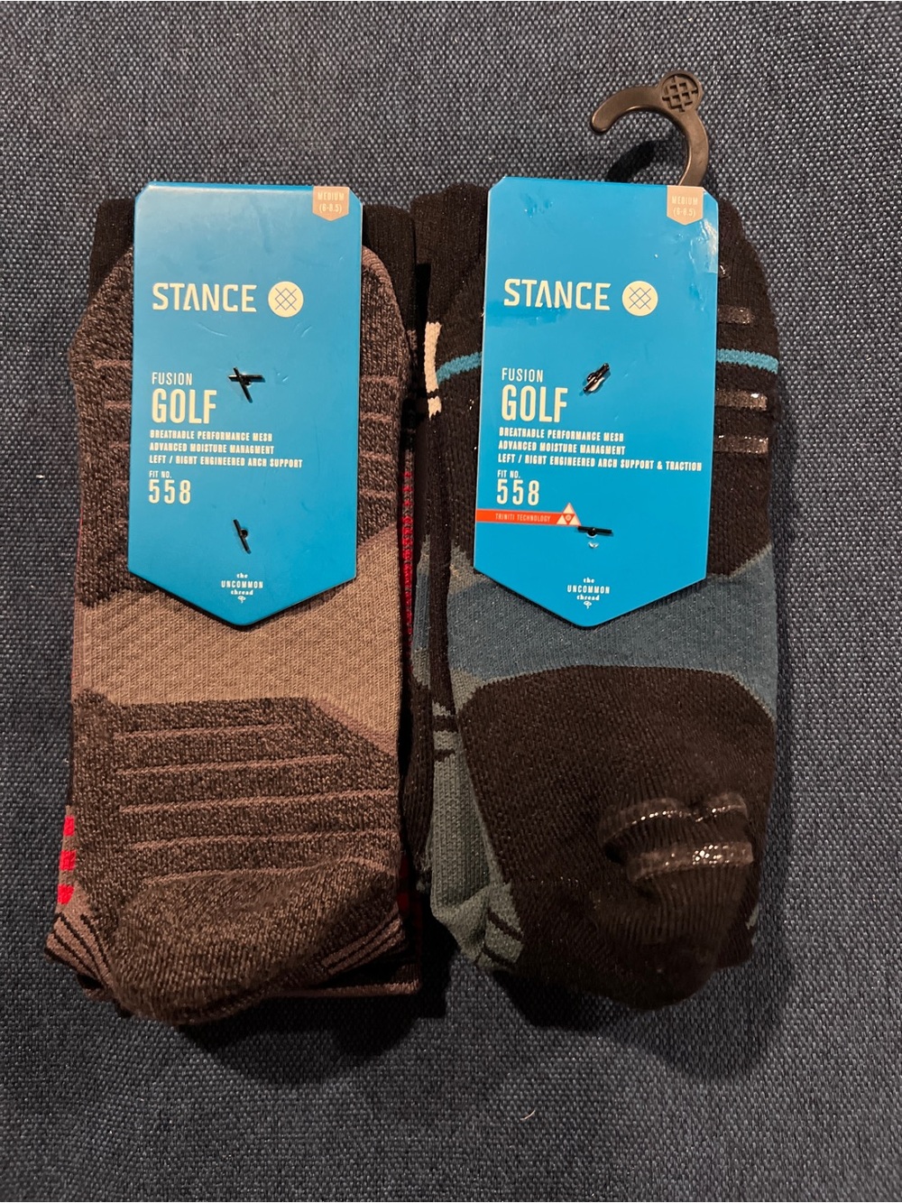 Stance Men's Fusion Golf Crew Socks - gray and red/black and blue